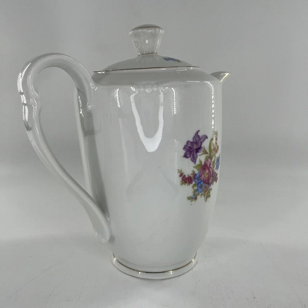 Antique Coffee Pot Footed Floral c 1903-1945 Winterling Bavaria Germany, 9.25